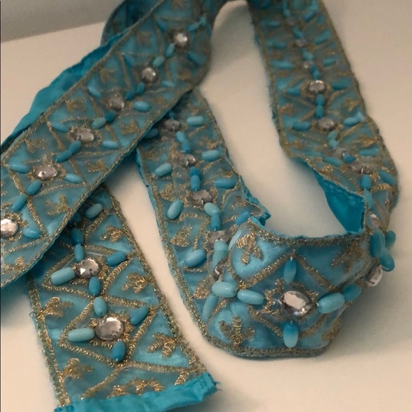 BELT/SCARF/CHOKER TURQUOISE BEADS & GEMS - Picture 5 of 8
